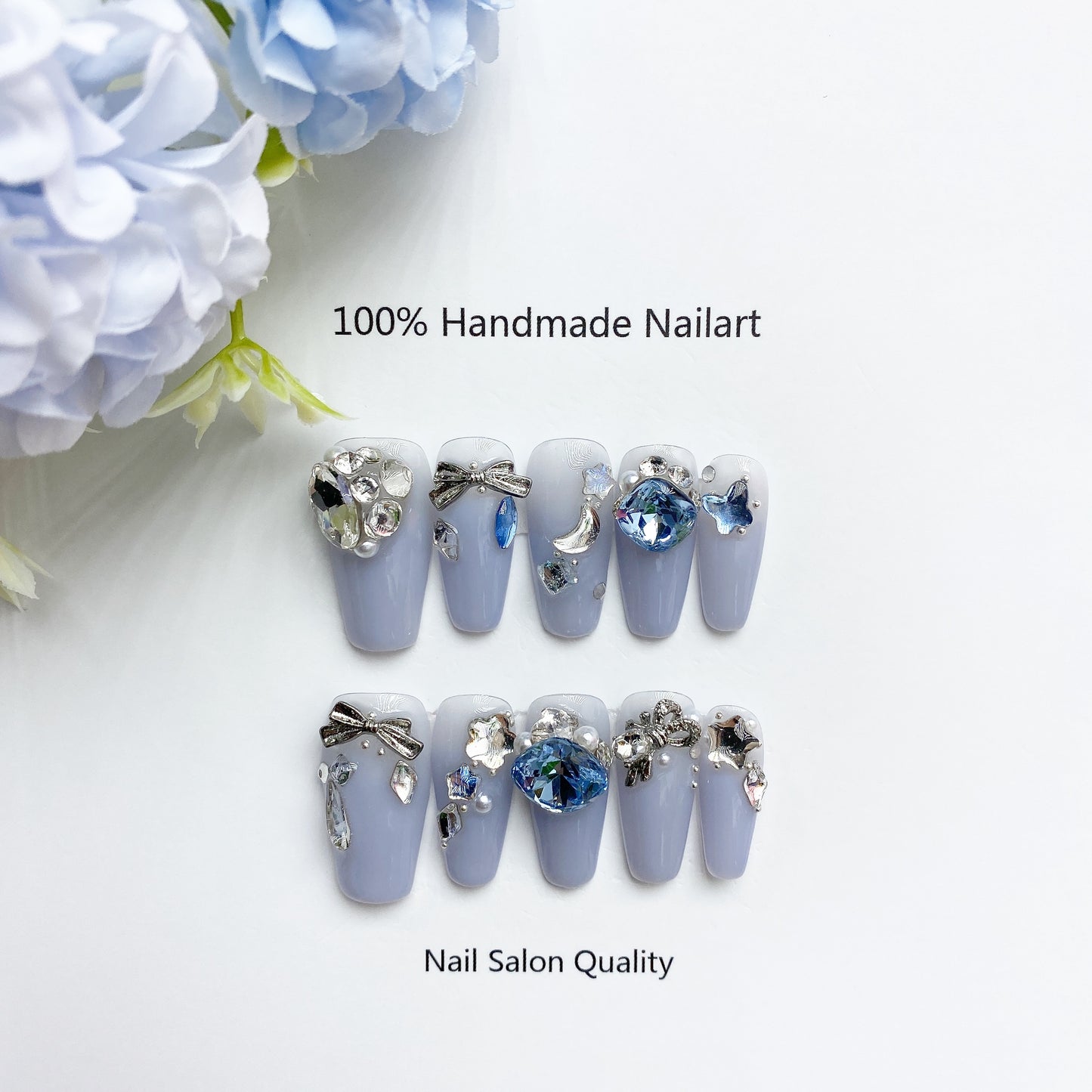 Handmade Nails Press on Nails DIY Nail Art for Woman Girl Nail Design Long Coffin Blue 2023