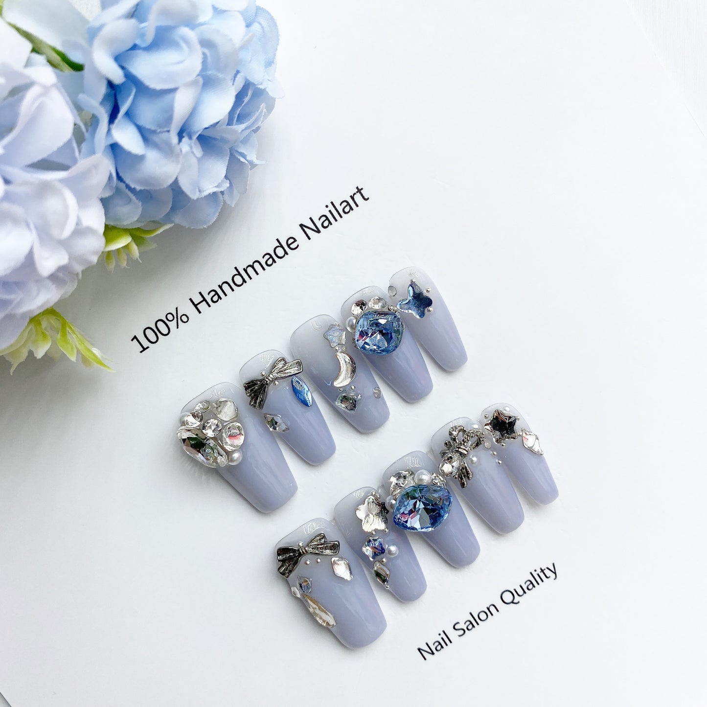 Handmade Nails Press on Nails DIY Nail Art for Woman Girl Nail Design Long Coffin Blue 2023