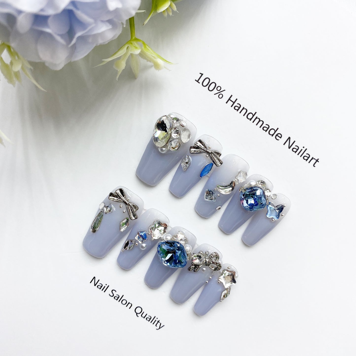 Handmade Nails Press on Nails DIY Nail Art for Woman Girl Nail Design Long Coffin Blue 2023