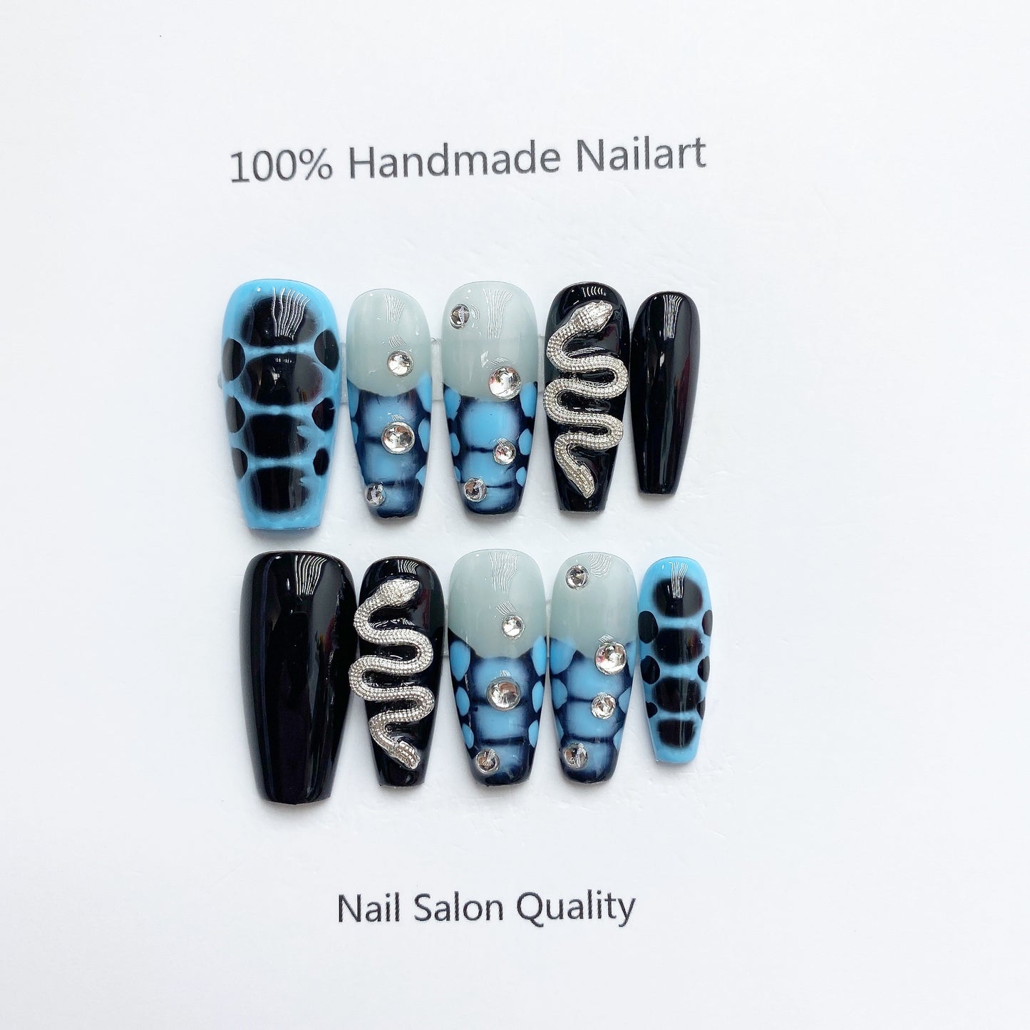 Handmade Nails Press on Nails DIY Nail Art for Woman Girl Nail Design Long Coffin Blue 2023