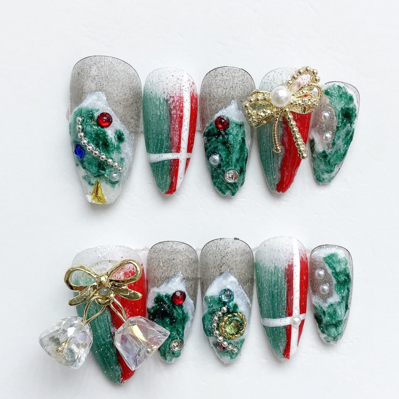 Handmade Nails Press on Nails DIY Nail Art for Woman Girl Nail Design Long Coffin Green 2023