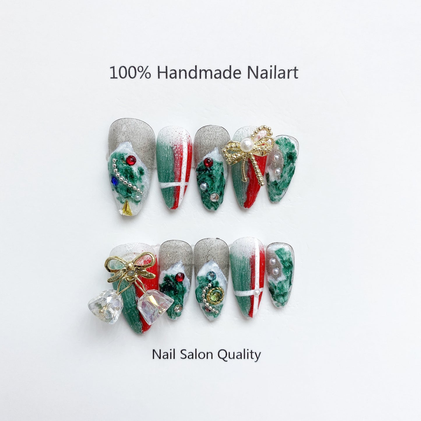 Handmade Nails Press on Nails DIY Nail Art for Woman Girl Nail Design Long Coffin Green 2023