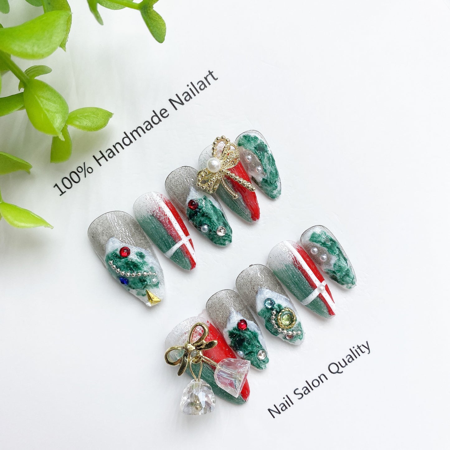 Handmade Nails Press on Nails DIY Nail Art for Woman Girl Nail Design Long Coffin Green 2023