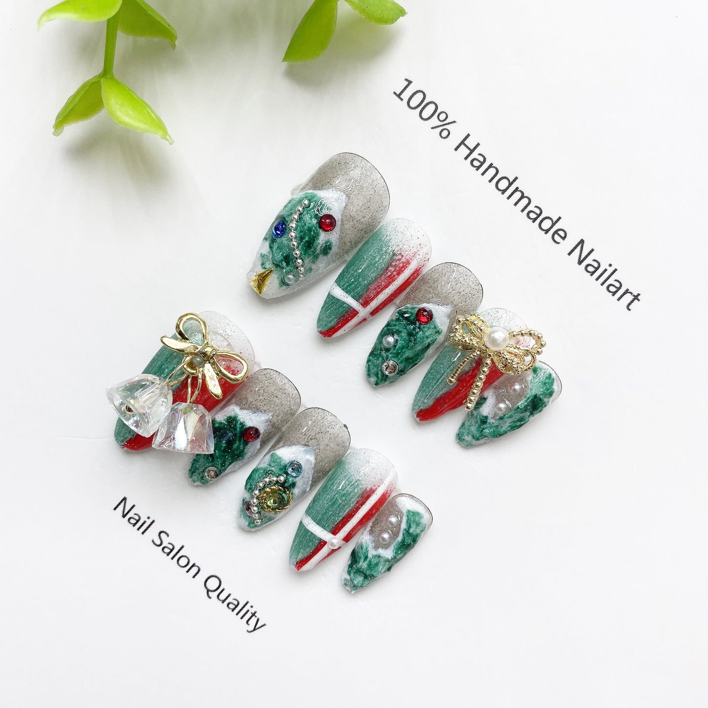 Handmade Nails Press on Nails DIY Nail Art for Woman Girl Nail Design Long Coffin Green 2023