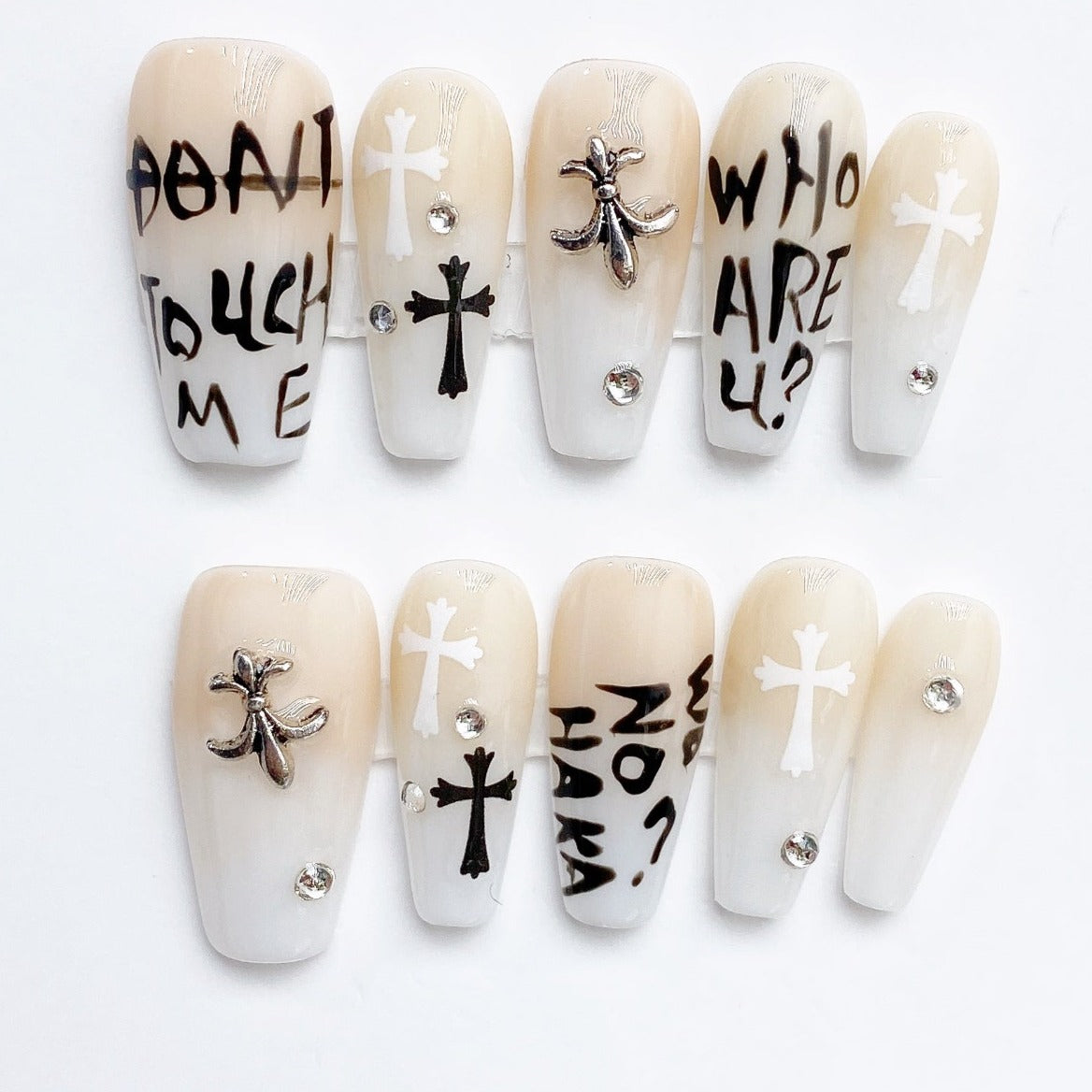 Handmade Nails Press on Nails DIY Nail Art for Woman Girl Nail Design Long Coffin White 2023