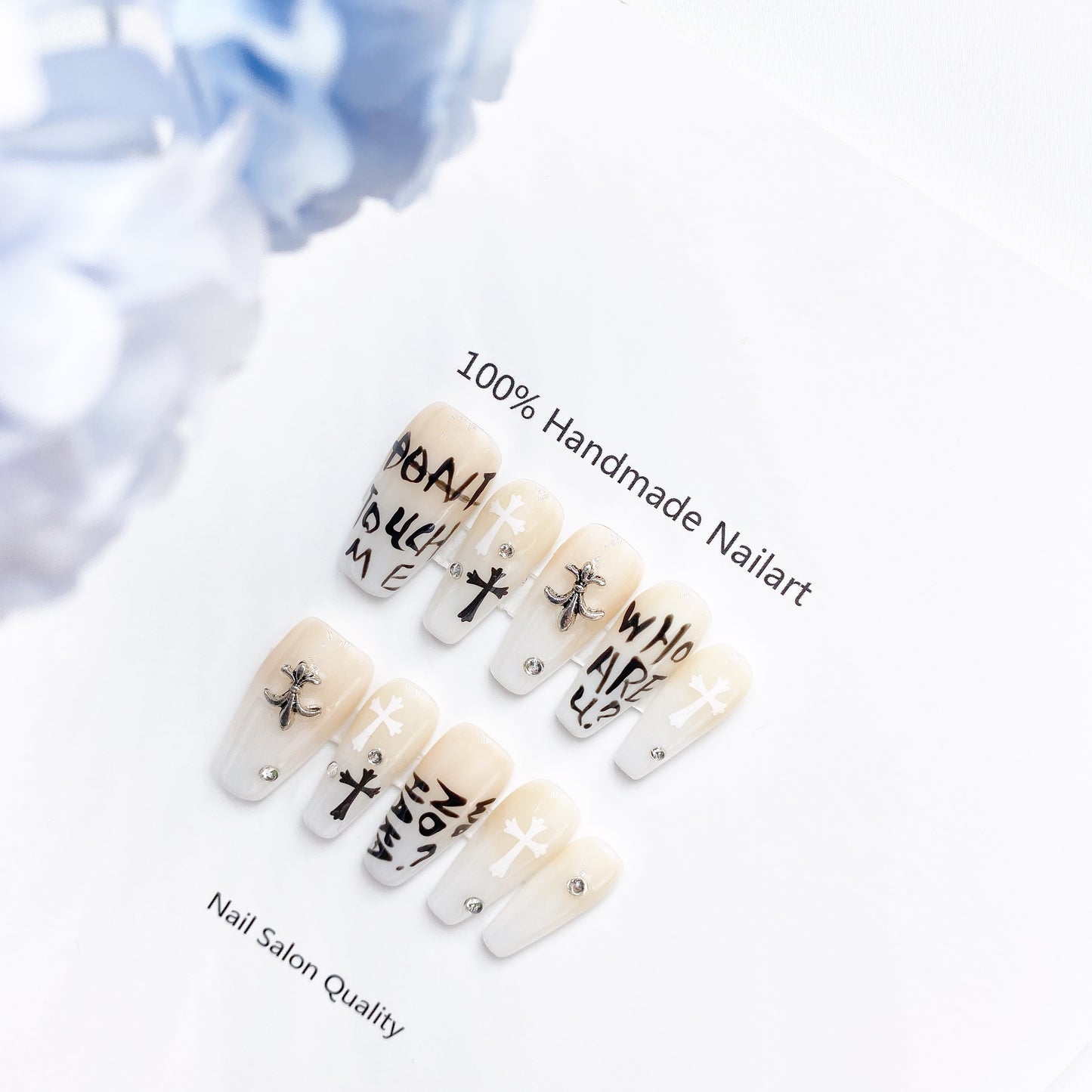 Handmade Nails Press on Nails DIY Nail Art for Woman Girl Nail Design Long Coffin White 2023