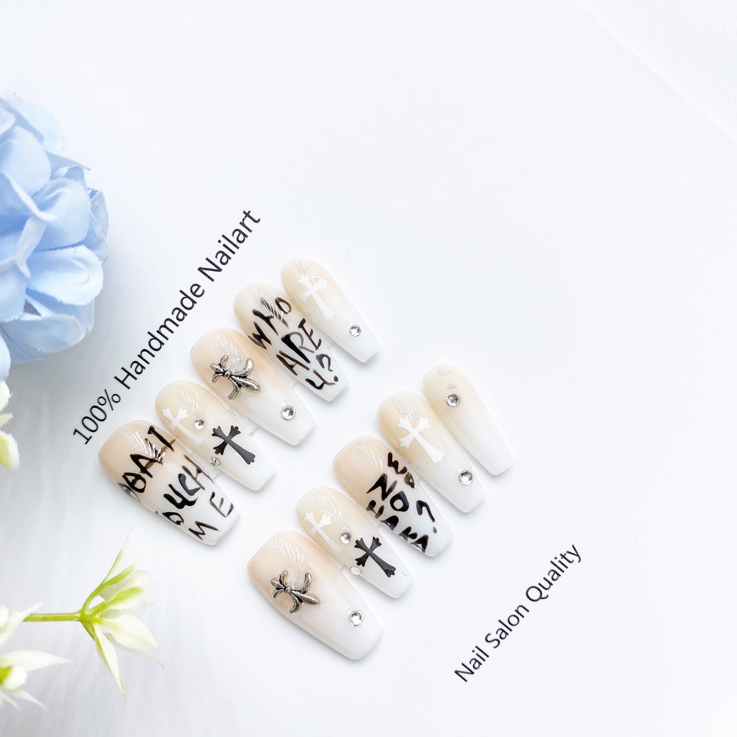 Handmade Nails Press on Nails DIY Nail Art for Woman Girl Nail Design Long Coffin White 2023