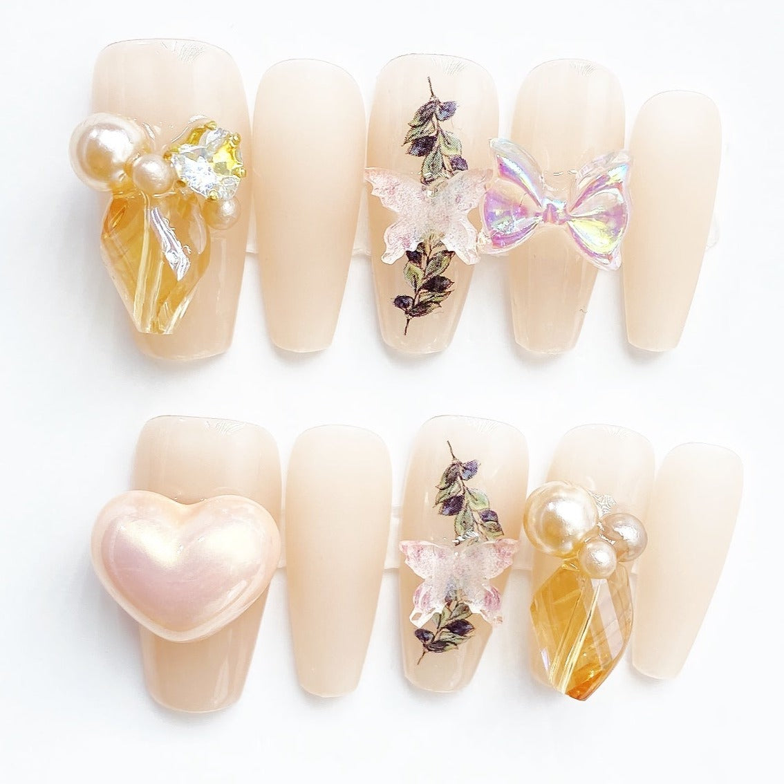 Handmade Nails Press on Nails DIY Nail Art for Woman Girl Nail Design Long Coffin Peach 2023