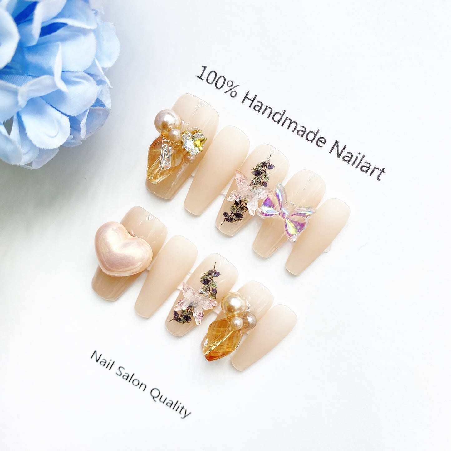 Handmade Nails Press on Nails DIY Nail Art for Woman Girl Nail Design Long Coffin Peach 2023