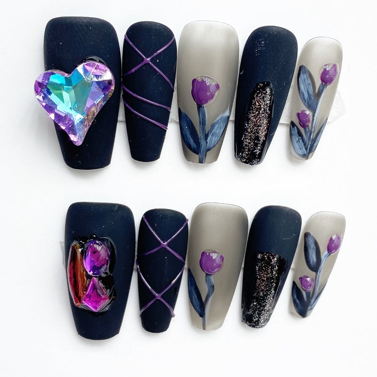 Handmade Nails Press on Nails DIY Nail Art for Woman Girl Nail Design Long Coffin Black 2023