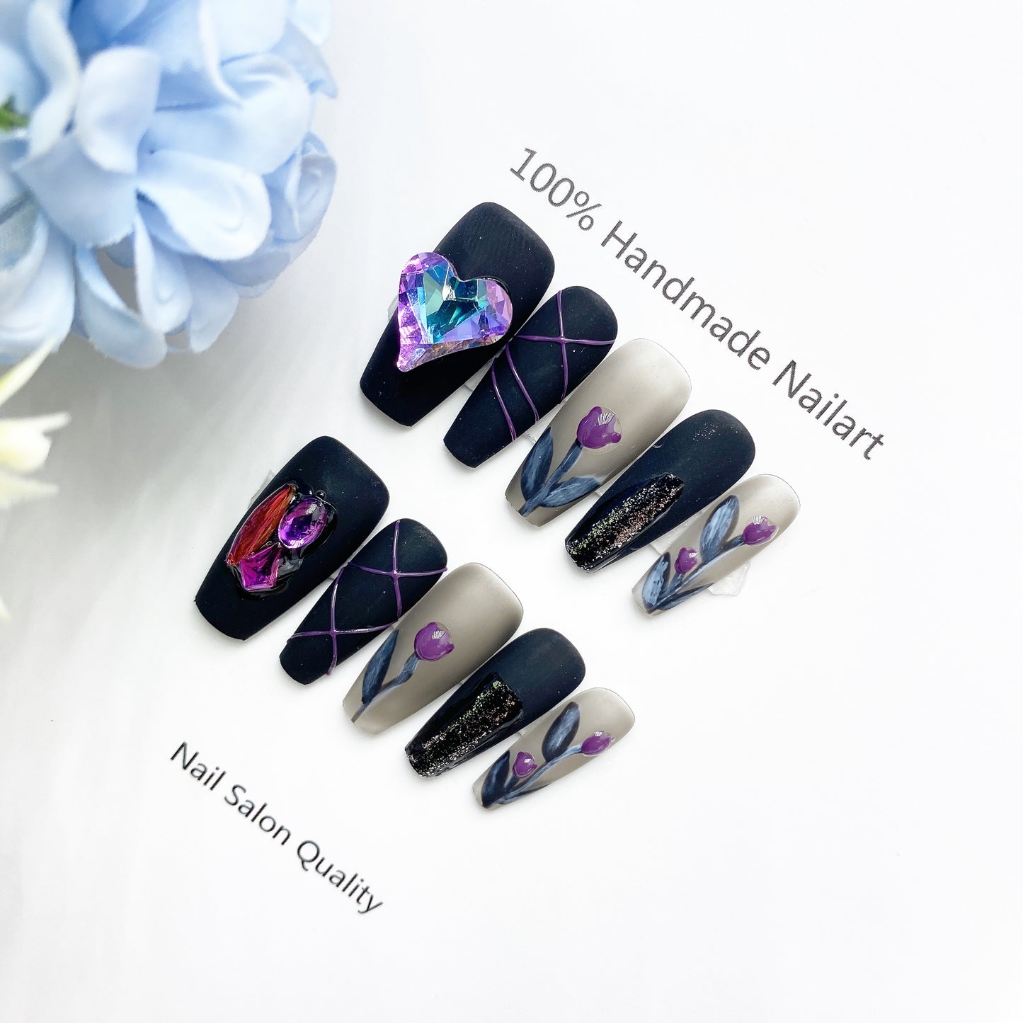 Handmade Nails Press on Nails DIY Nail Art for Woman Girl Nail Design Long Coffin Black 2023