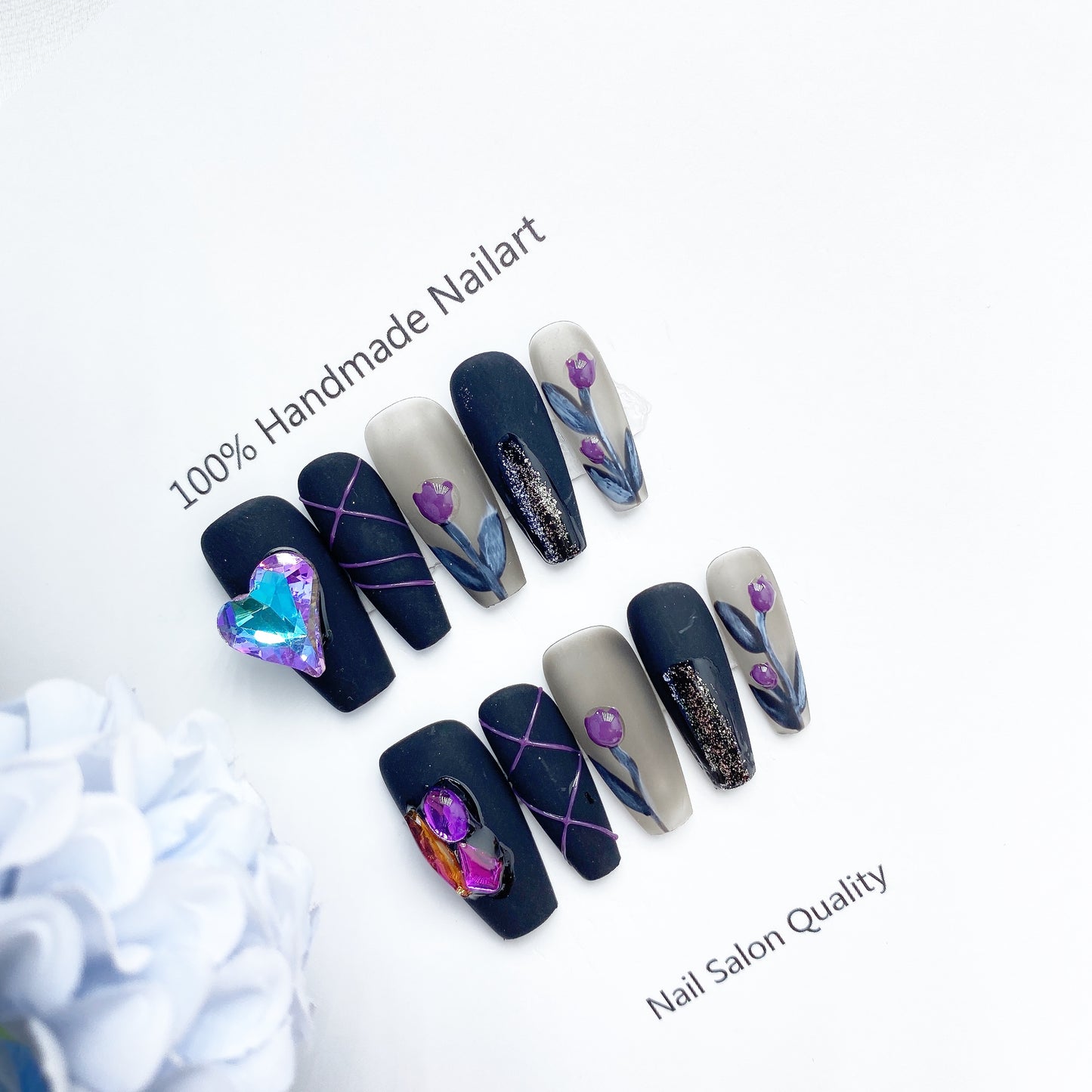 Handmade Nails Press on Nails DIY Nail Art for Woman Girl Nail Design Long Coffin Black 2023