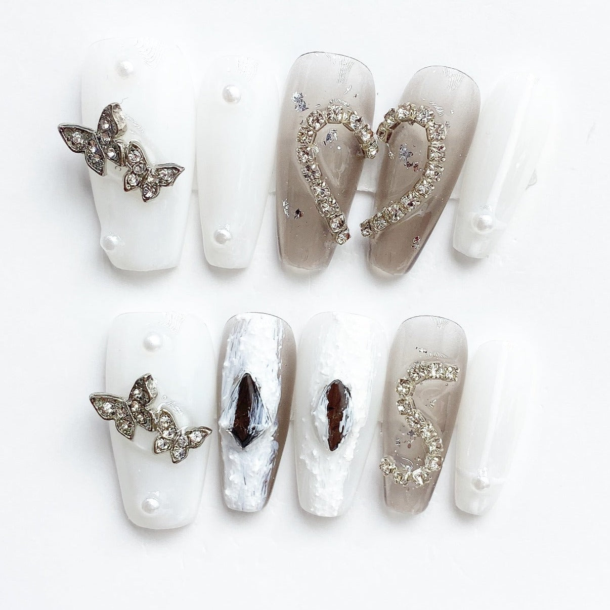 Handmade Nails Press on Nails DIY Nail Art for Woman Girl Nail Design Long Coffin White 2023