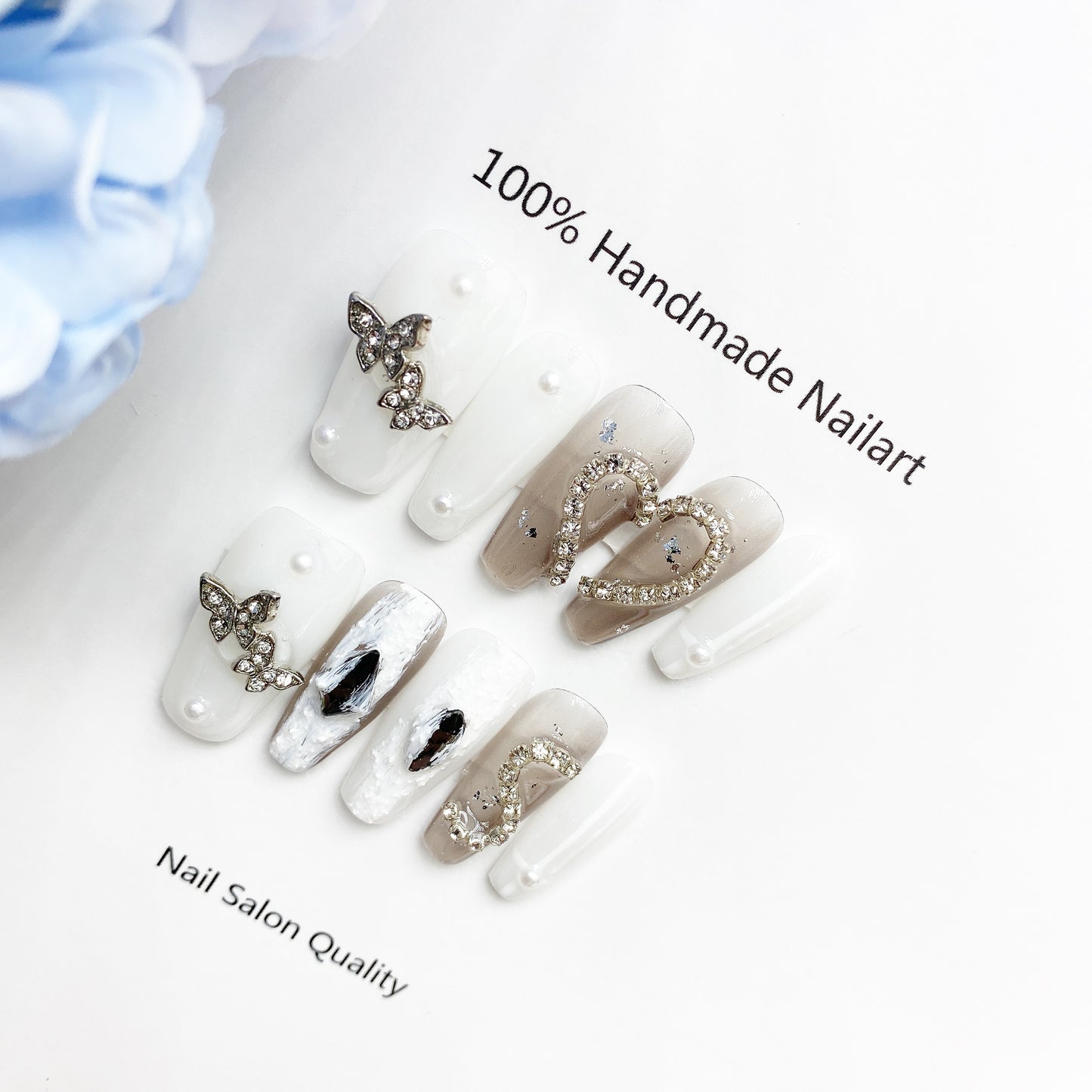 Handmade Nails Press on Nails DIY Nail Art for Woman Girl Nail Design Long Coffin White 2023