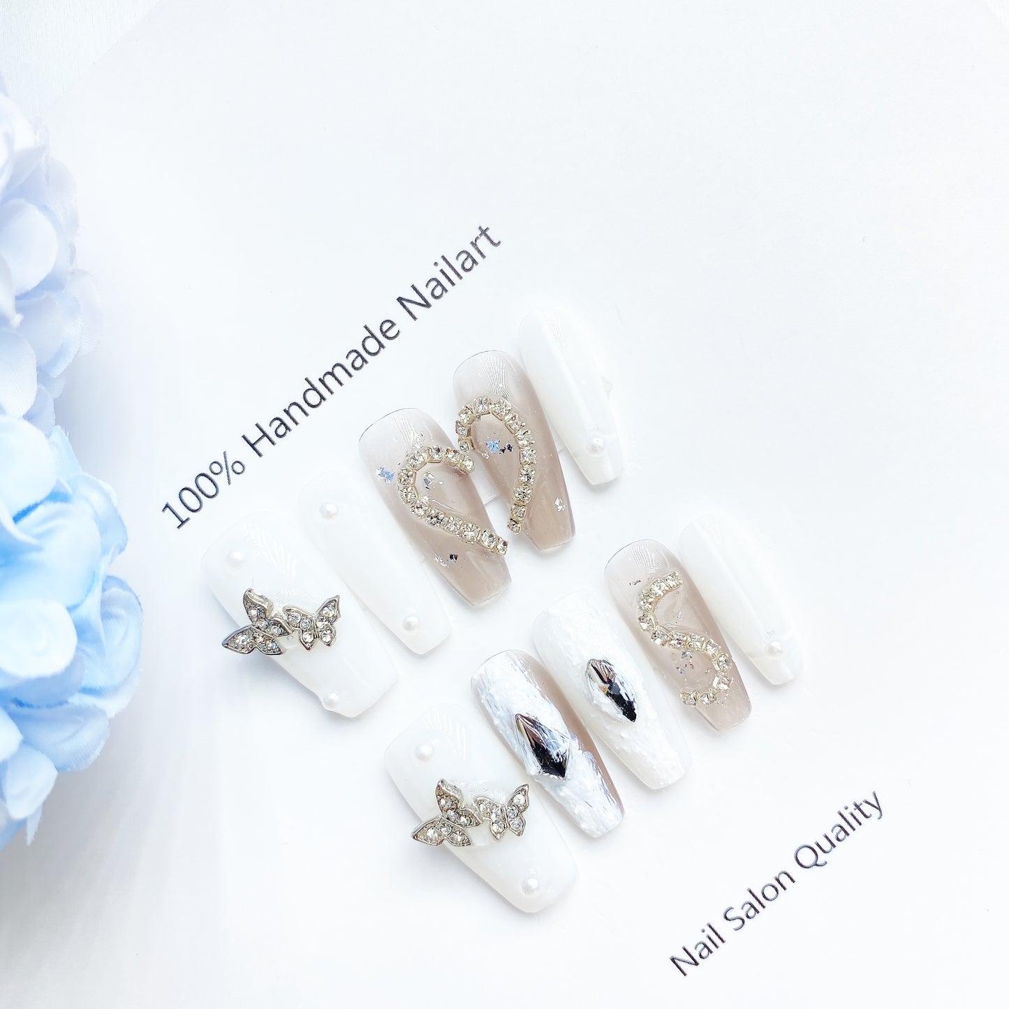 Handmade Nails Press on Nails DIY Nail Art for Woman Girl Nail Design Long Coffin White 2023