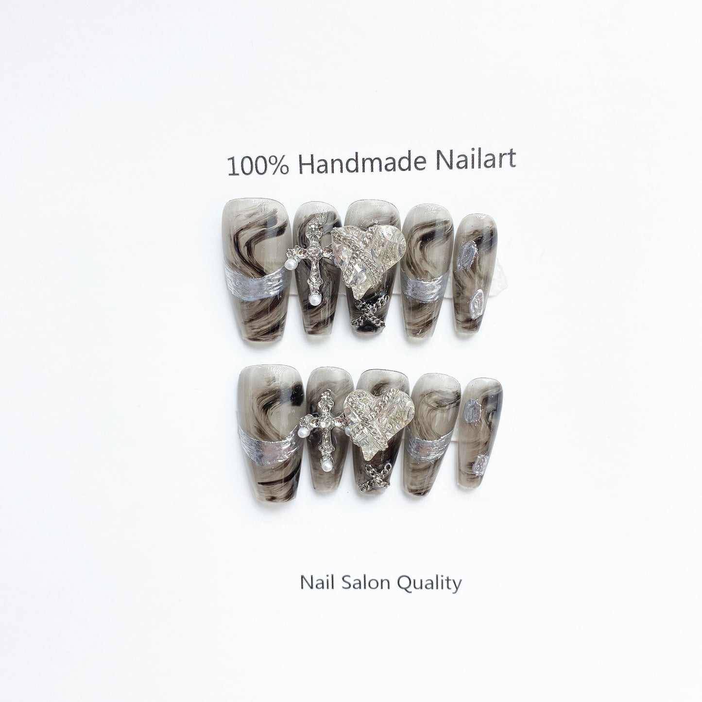 Handmade Nails Press on Nails DIY Nail Art for Woman Girl Nail Design Long Coffin Transparent Black 2023