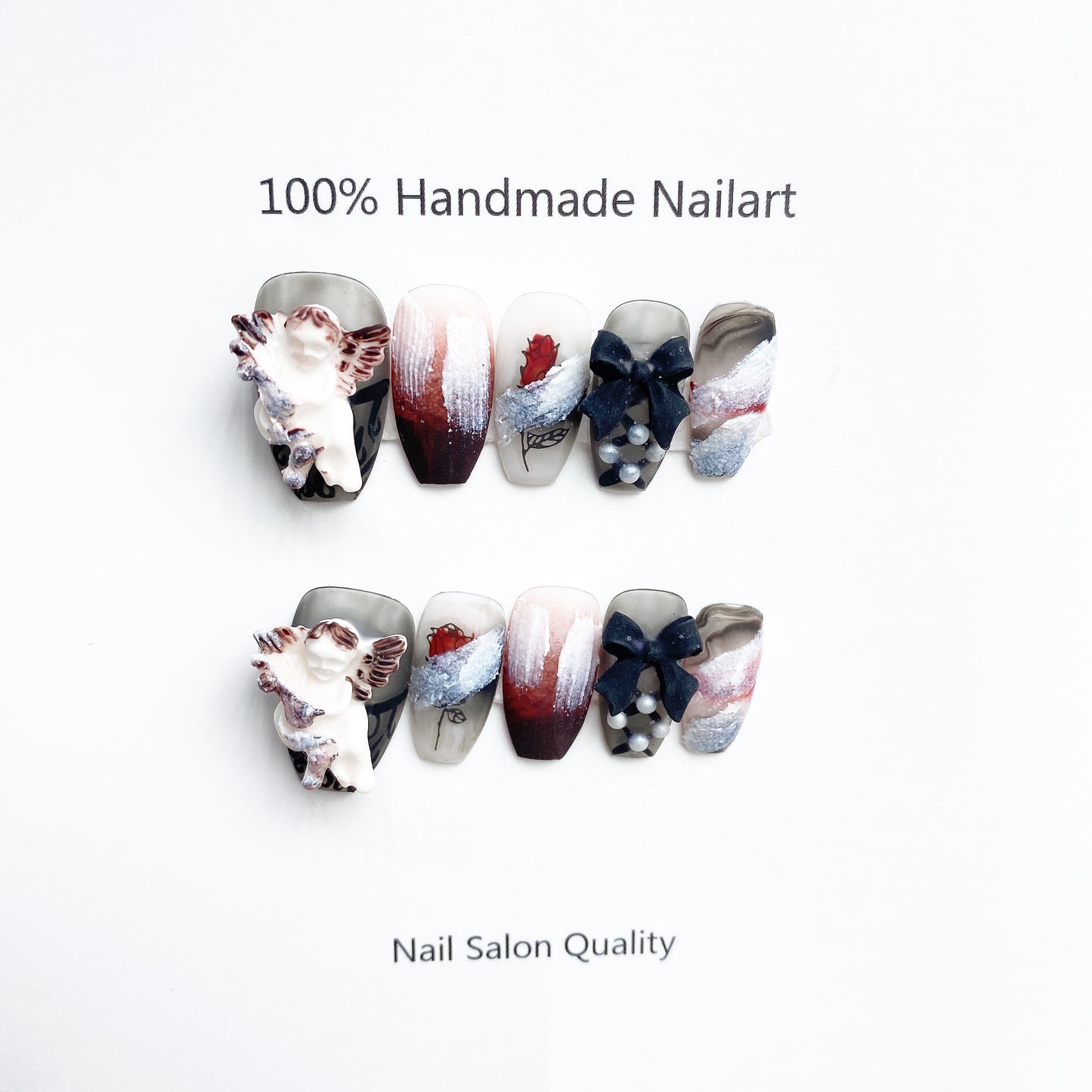 Handmade Nails Press on Nails DIY Nail Art for Woman Girl Nail Design Long Coffin Angel 2023