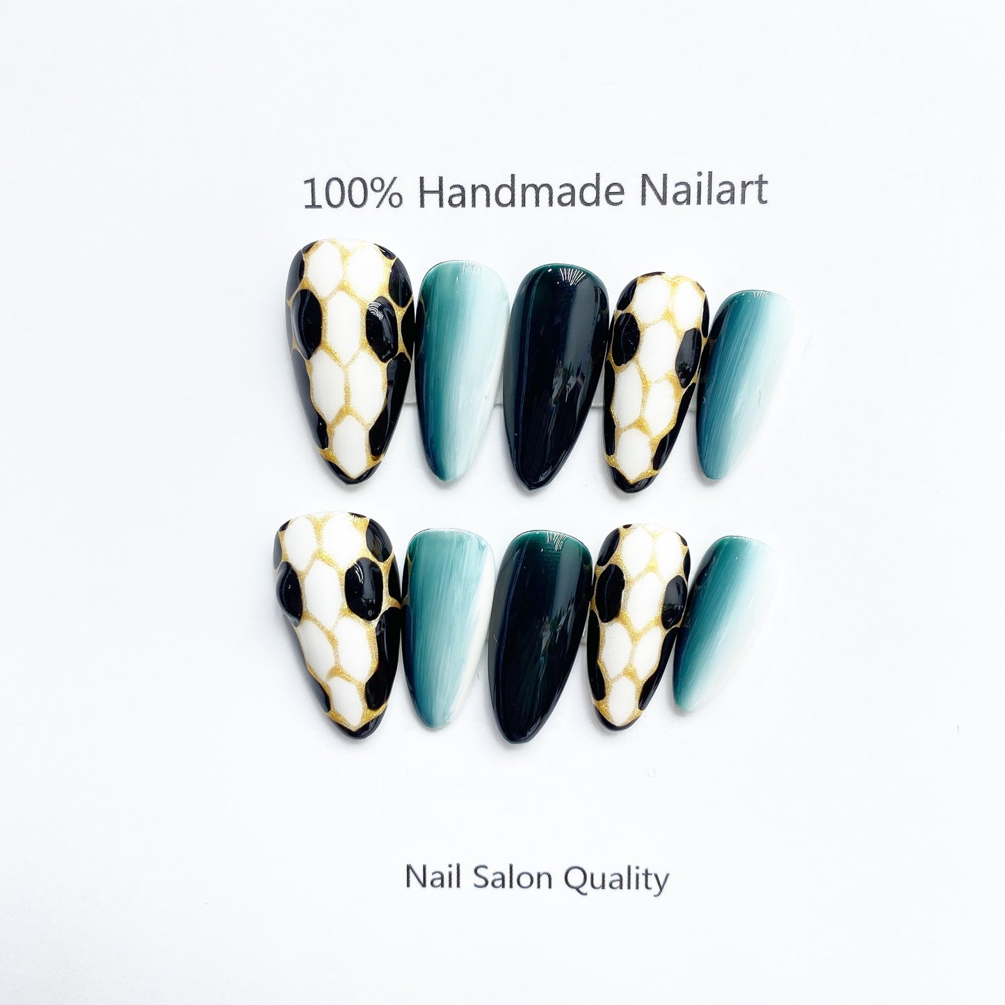 Handmade Nails Press on Nails DIY Nail Art for Woman Girl Nail Design Long Coffin Snake Blue 2023