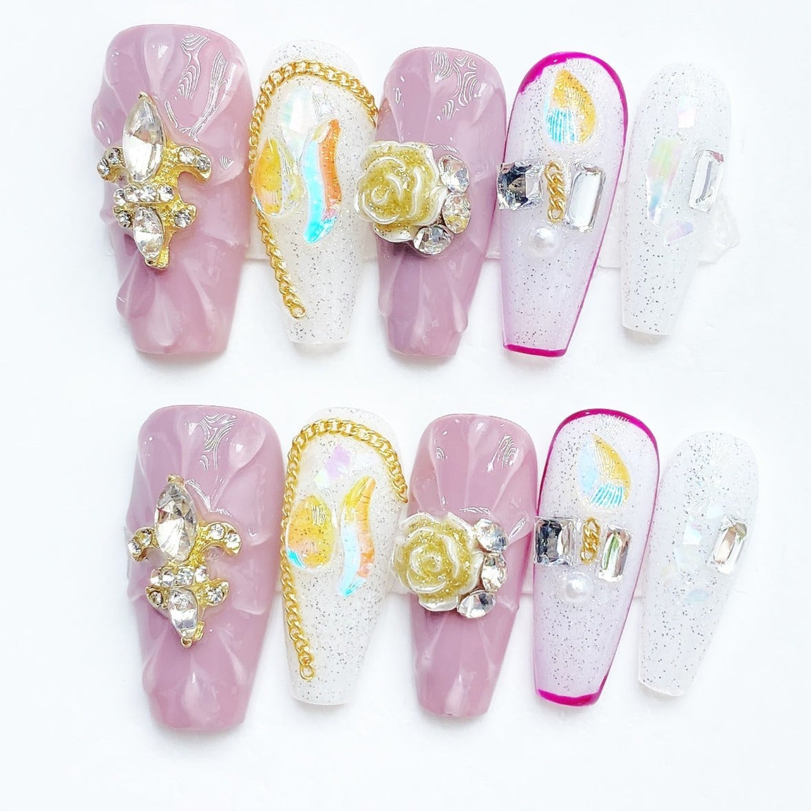 Handmade Nails Press on Nails DIY Nail Art for Woman Girl Nail Design Long Coffin Pink 2023