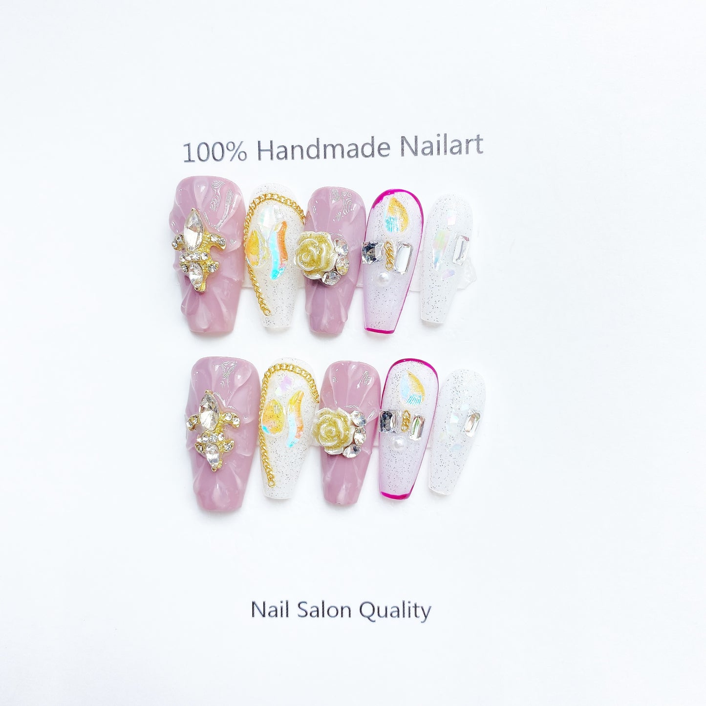 Handmade Nails Press on Nails DIY Nail Art for Woman Girl Nail Design Long Coffin Pink 2023
