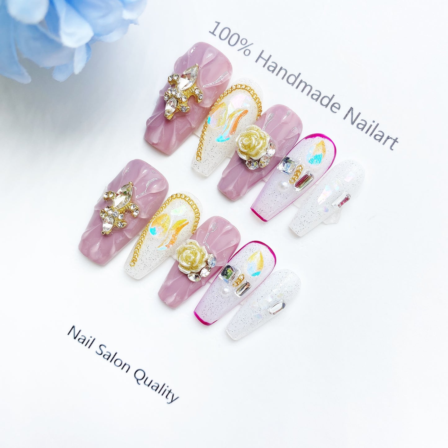 Handmade Nails Press on Nails DIY Nail Art for Woman Girl Nail Design Long Coffin Pink 2023