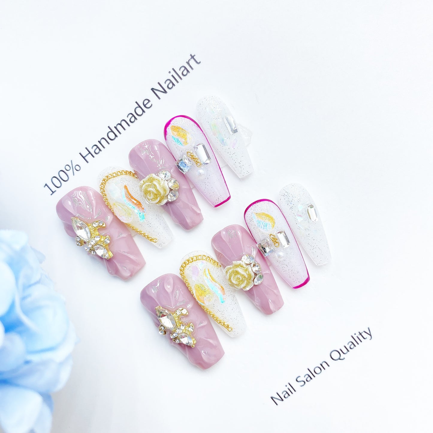 Handmade Nails Press on Nails DIY Nail Art for Woman Girl Nail Design Long Coffin Pink 2023
