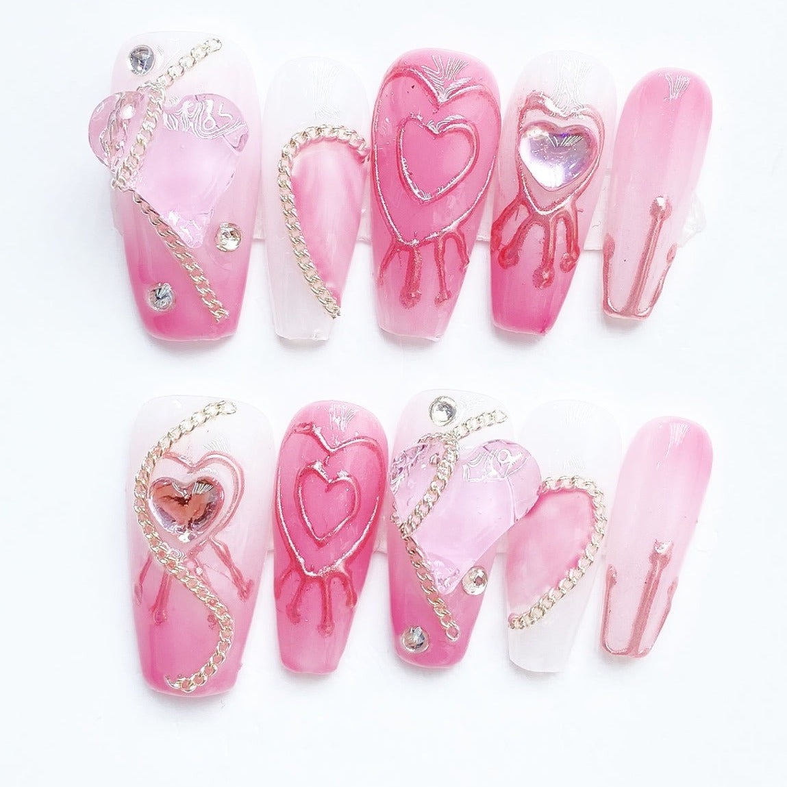 Handmade Nails Press on Nails DIY Nail Art for Woman Girl Nail Design Long Coffin Pink 2023