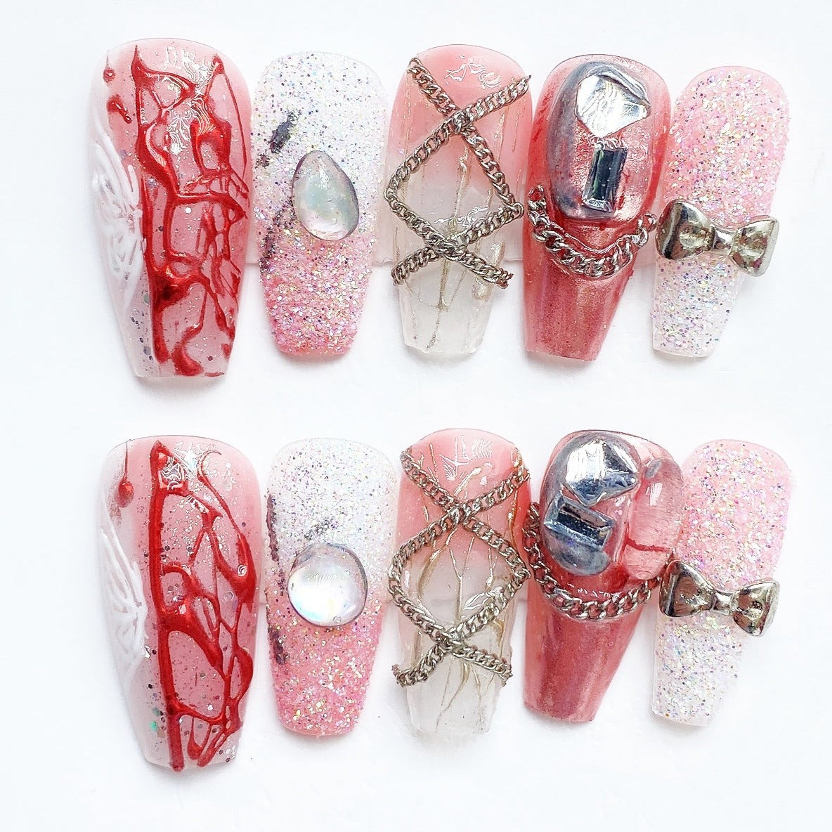 Handmade Nails Press on Nails DIY Nail Art for Woman Girl Nail Design Long Coffin Red 2023