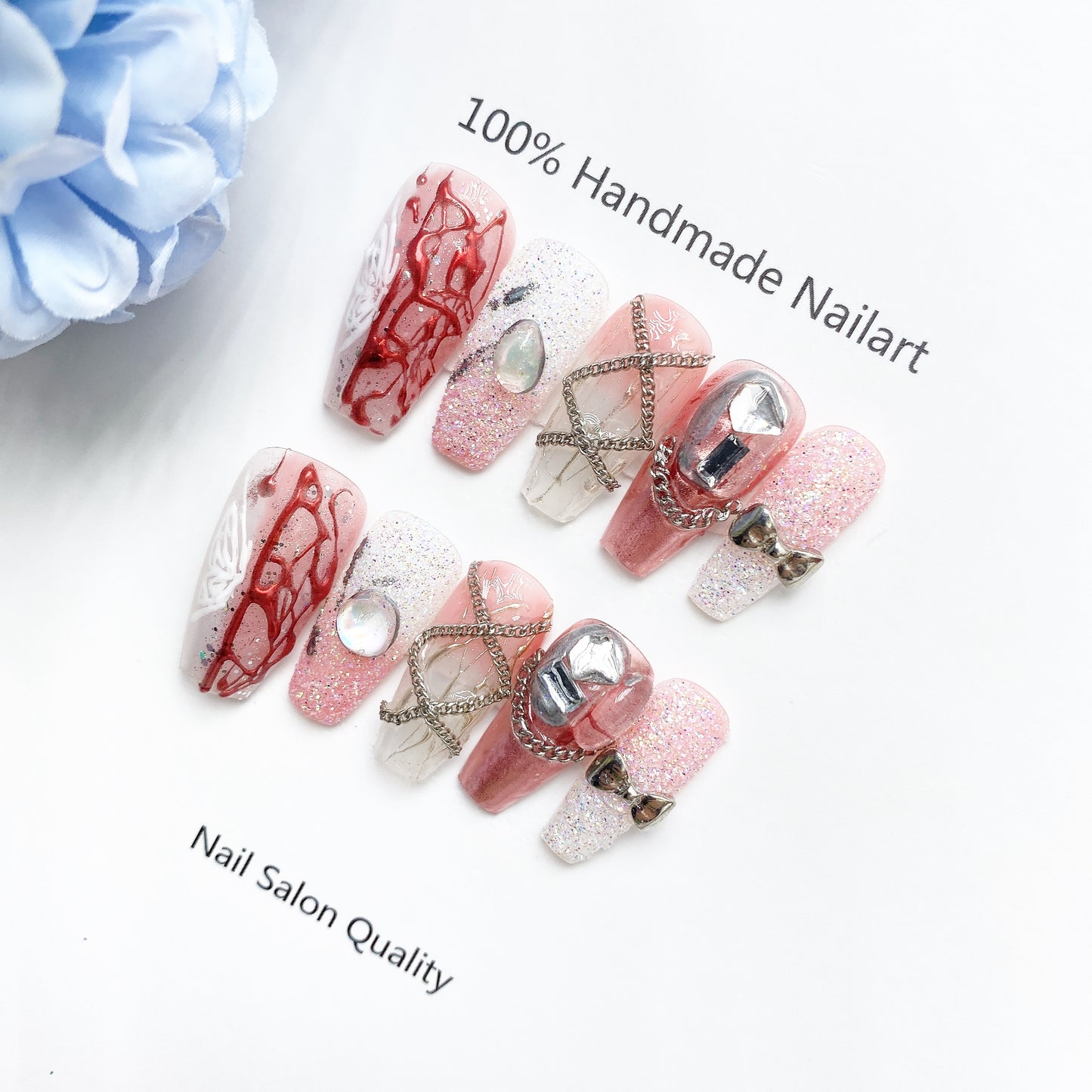 Handmade Nails Press on Nails DIY Nail Art for Woman Girl Nail Design Long Coffin Red 2023