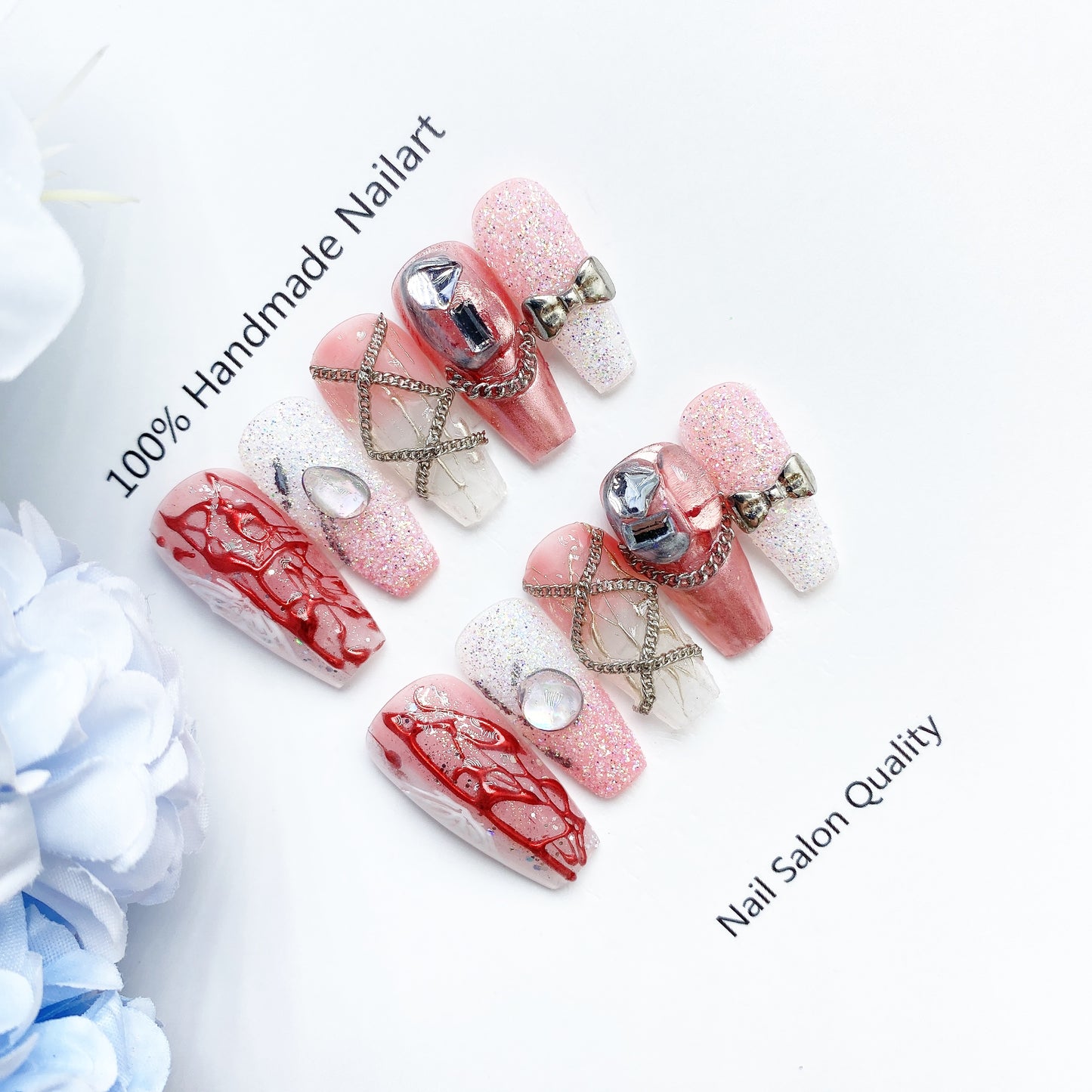 Handmade Nails Press on Nails DIY Nail Art for Woman Girl Nail Design Long Coffin Red 2023