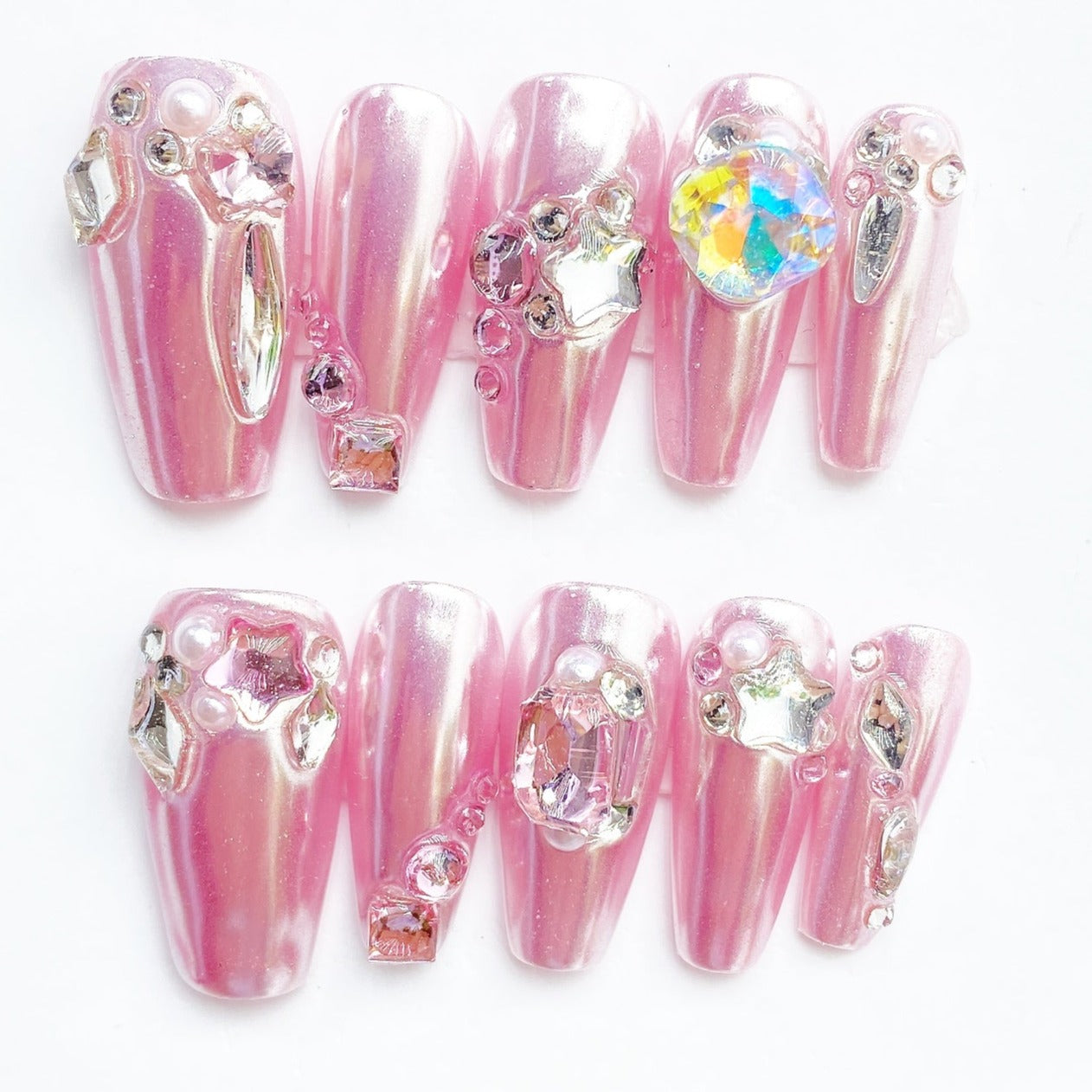 Handmade Nails Press on Nails DIY Nail Art for Woman Girl Nail Design Long Coffin Pink 2023