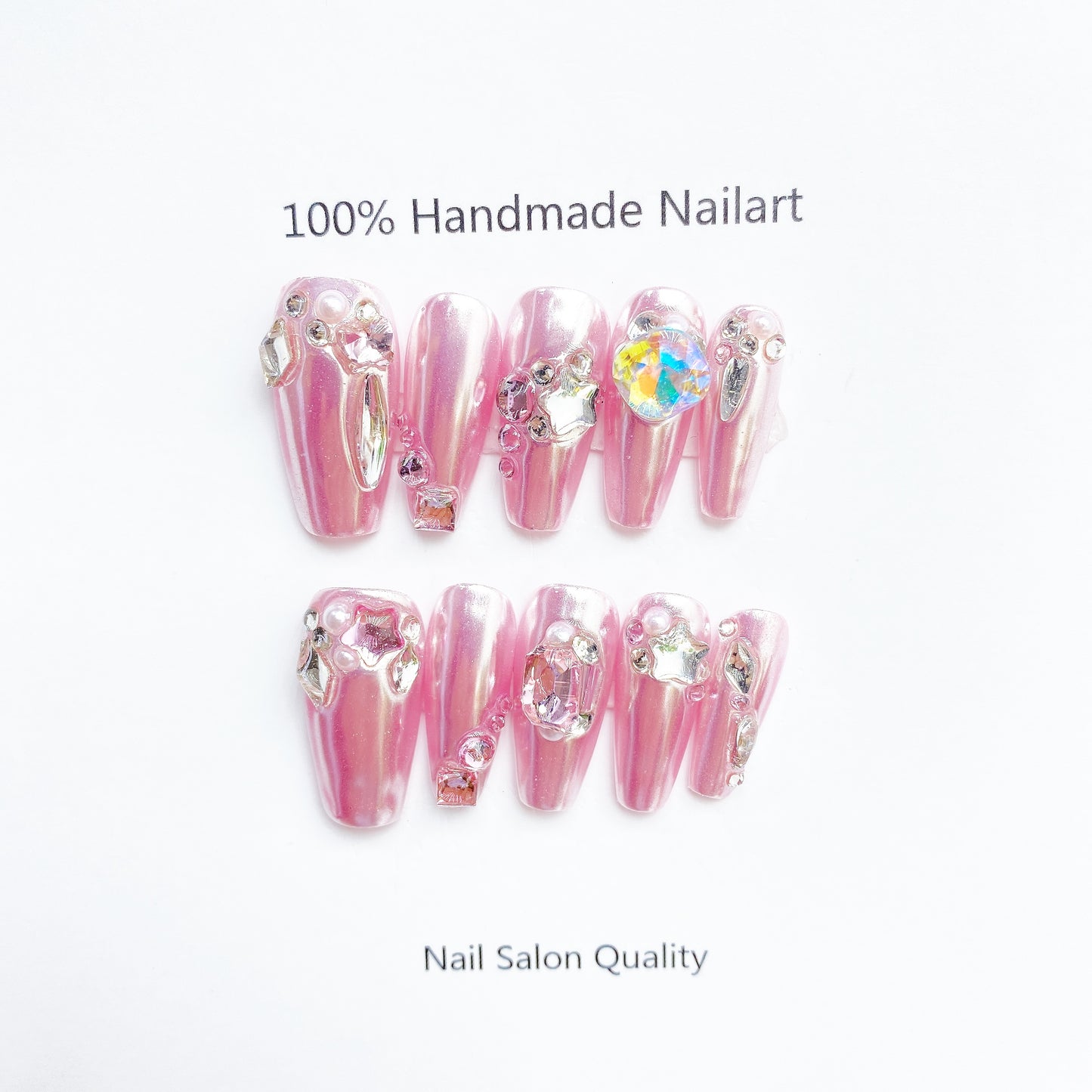 Handmade Nails Press on Nails DIY Nail Art for Woman Girl Nail Design Long Coffin Pink 2023