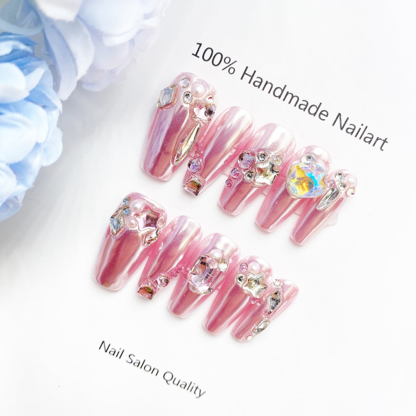 Handmade Nails Press on Nails DIY Nail Art for Woman Girl Nail Design Long Coffin Pink 2023