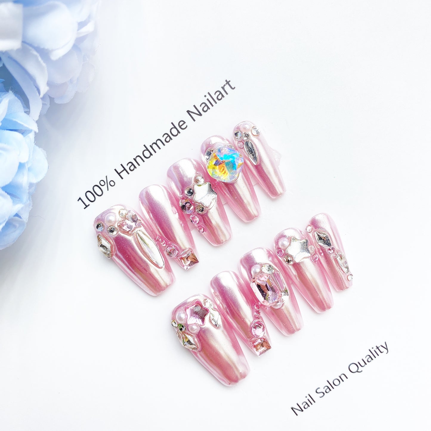 Handmade Nails Press on Nails DIY Nail Art for Woman Girl Nail Design Long Coffin Pink 2023