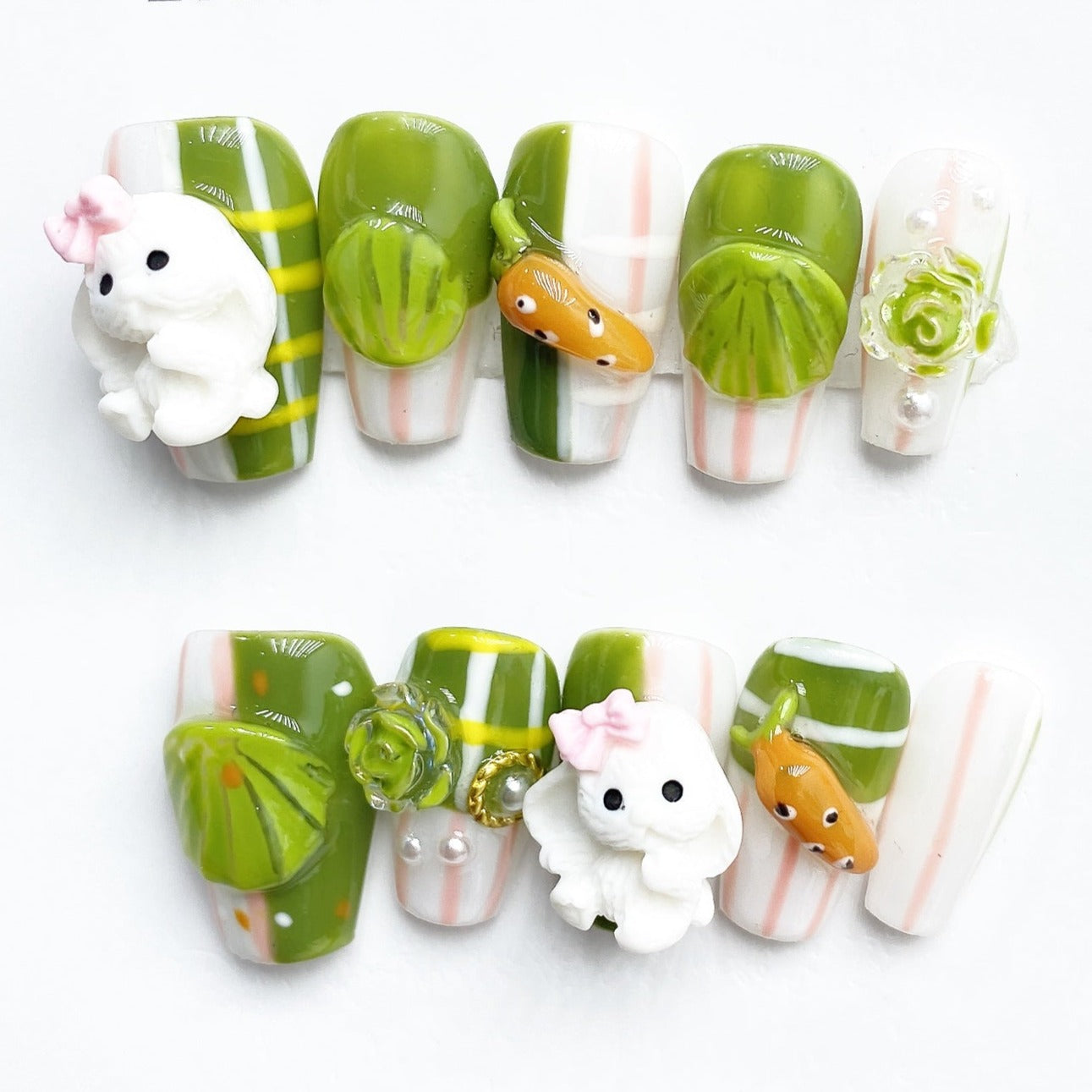 Handmade Nails Press on Nails DIY Nail Art for Woman Girl Nail Design Long Coffin Green 2023