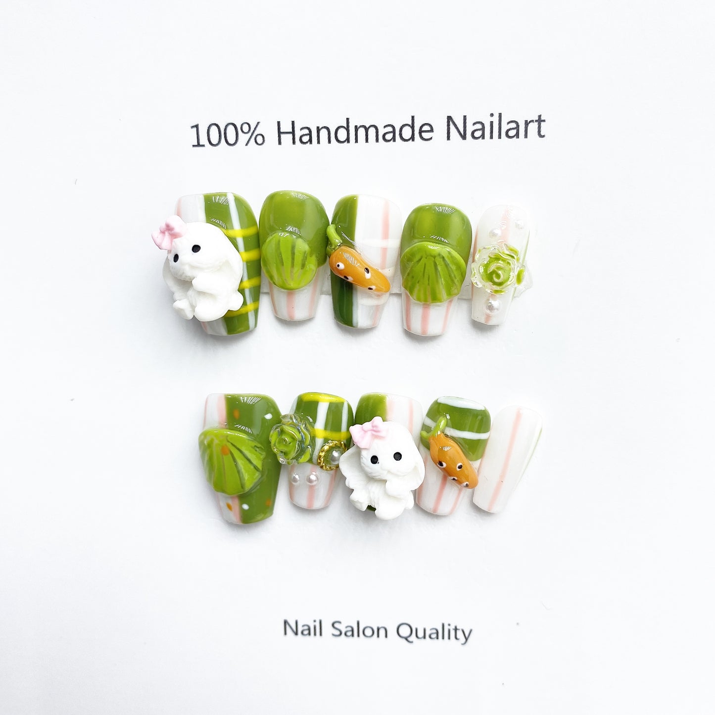 Handmade Nails Press on Nails DIY Nail Art for Woman Girl Nail Design Long Coffin Green 2023