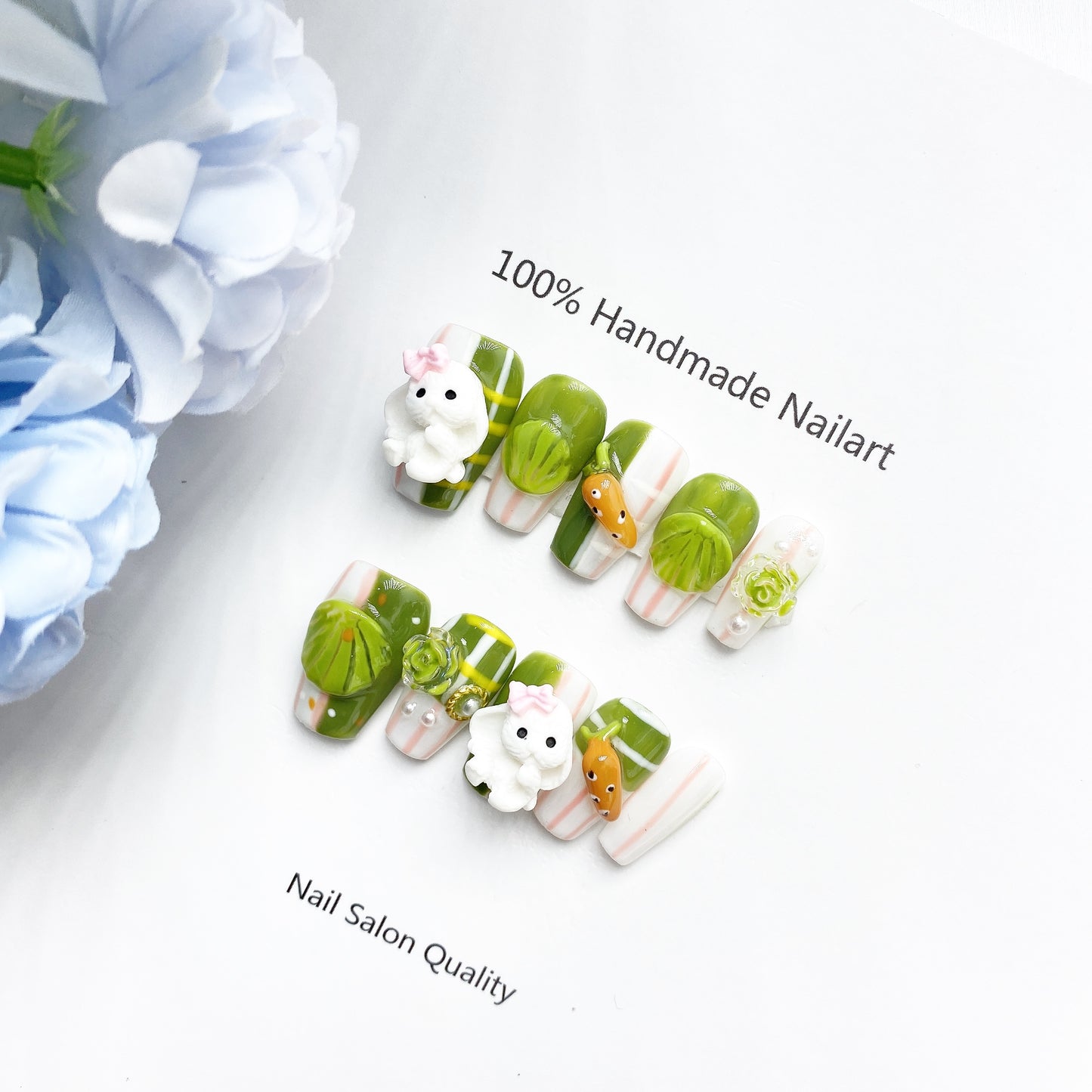 Handmade Nails Press on Nails DIY Nail Art for Woman Girl Nail Design Long Coffin Green 2023