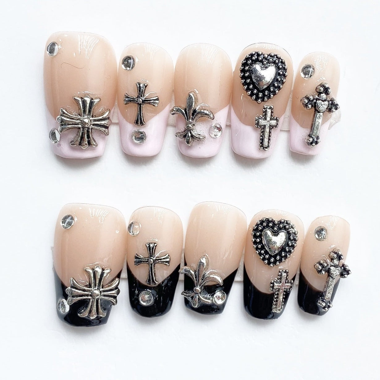 Handmade Nails Press on Nails DIY Nail Art for Woman Girl Nail Design Long Coffin Pink Black 2023