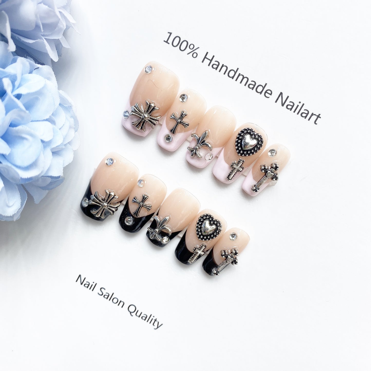 Handmade Nails Press on Nails DIY Nail Art for Woman Girl Nail Design Long Coffin Pink Black 2023