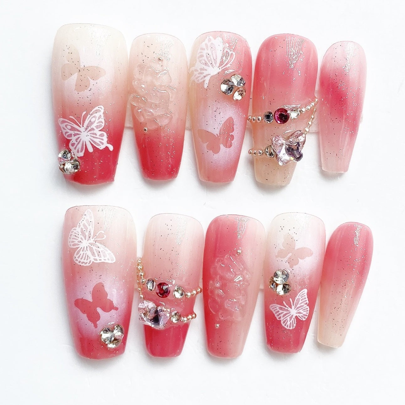 Handmade Nails Press on Nails DIY Nail Art for Woman Girl Nail Design Long Coffin Pink 2023