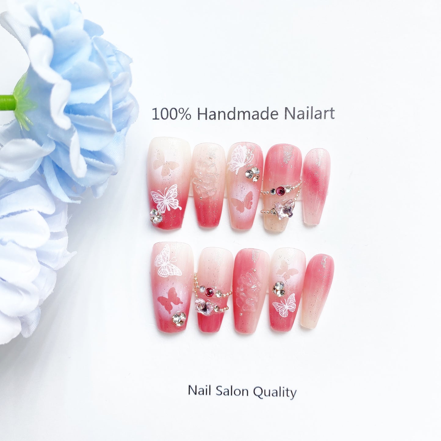 Handmade Nails Press on Nails DIY Nail Art for Woman Girl Nail Design Long Coffin Pink 2023