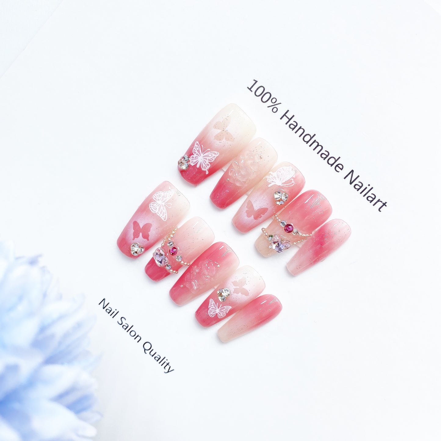 Handmade Nails Press on Nails DIY Nail Art for Woman Girl Nail Design Long Coffin Pink 2023
