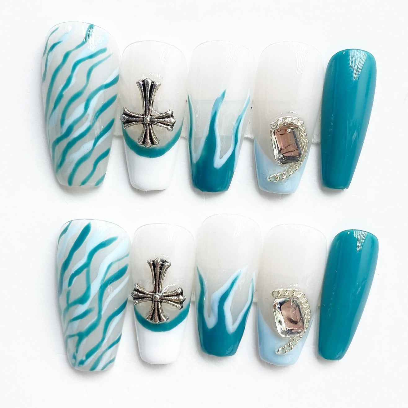 Handmade Nails Press on Nails DIY Nail Art for Woman Girl Nail Design Long Coffin Blue 2023