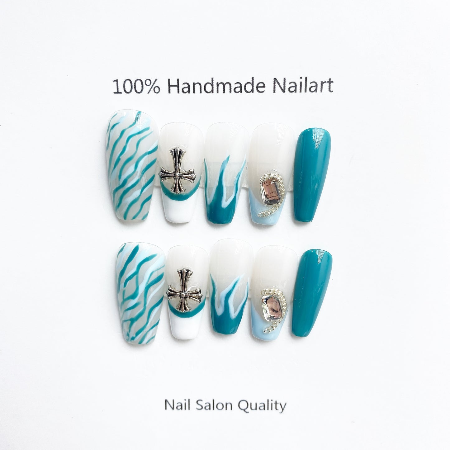 Handmade Nails Press on Nails DIY Nail Art for Woman Girl Nail Design Long Coffin Blue 2023