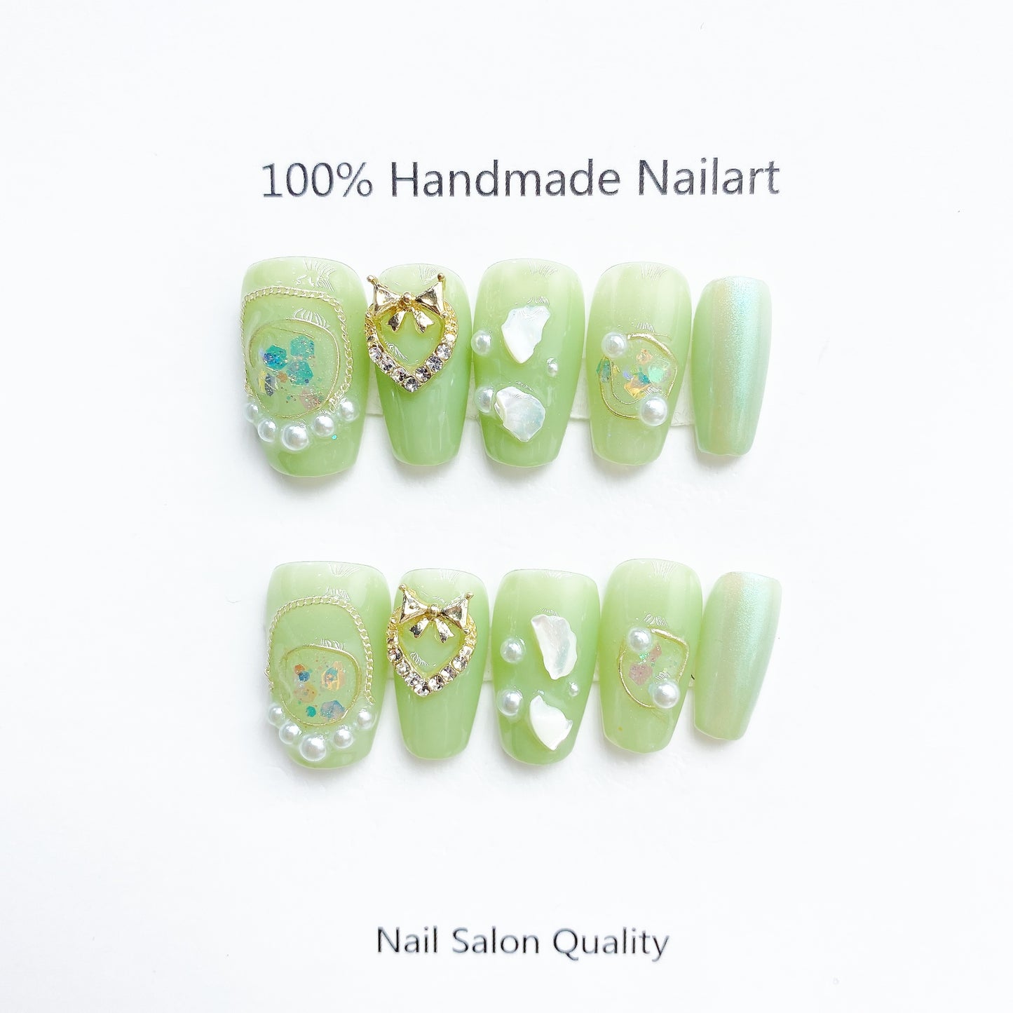 Handmade Nails Press on Nails DIY Nail Art for Woman Girl Nail Design Long Coffin Green 2023