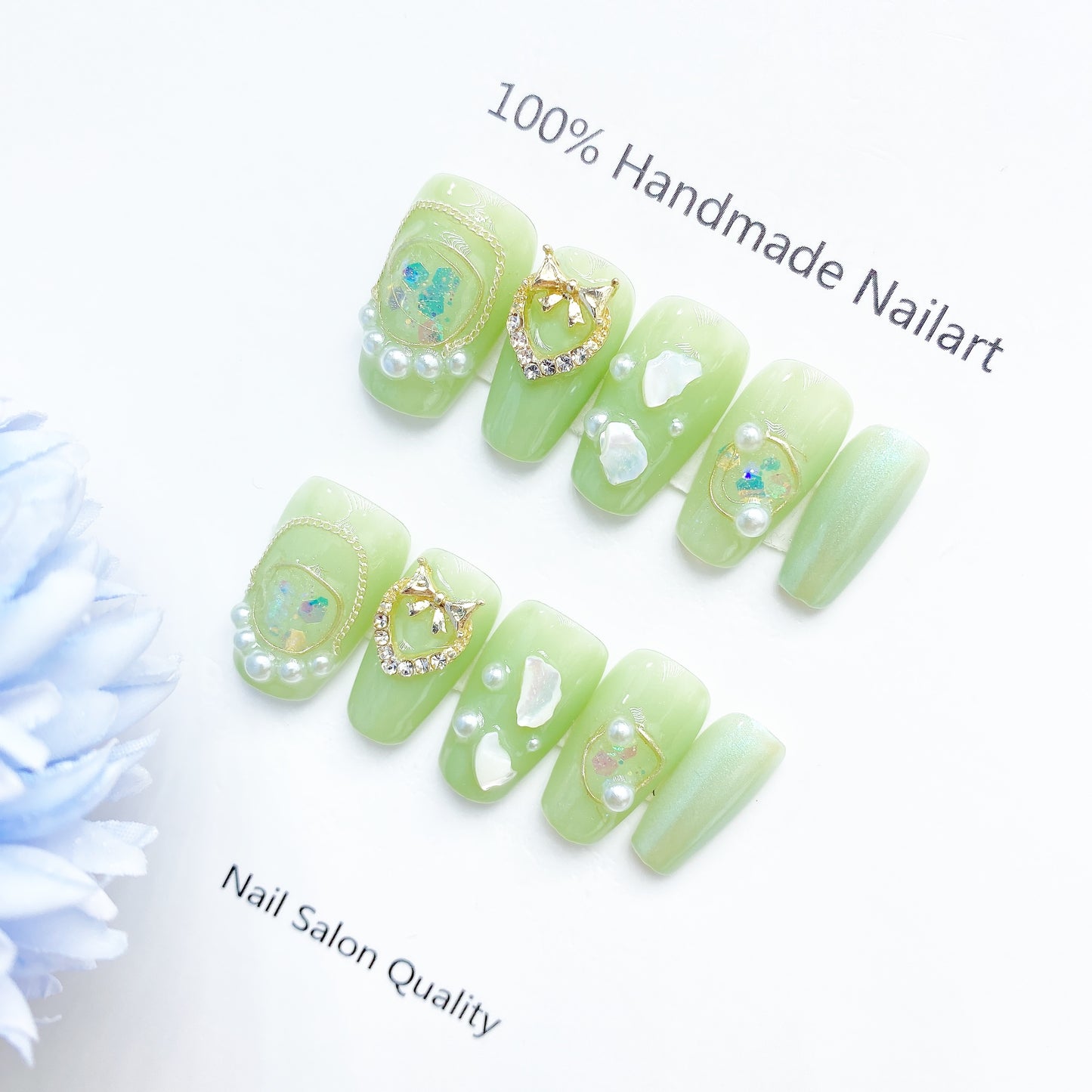 Handmade Nails Press on Nails DIY Nail Art for Woman Girl Nail Design Long Coffin Green 2023