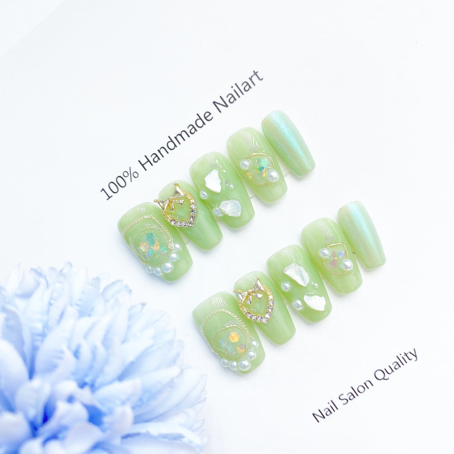 Handmade Nails Press on Nails DIY Nail Art for Woman Girl Nail Design Long Coffin Green 2023
