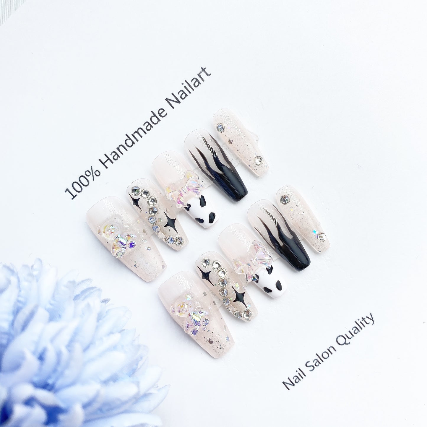Handmade Nails Press on Nails DIY Nail Art for Woman Girl Nail Design Long Coffin Transparent Pink 2023