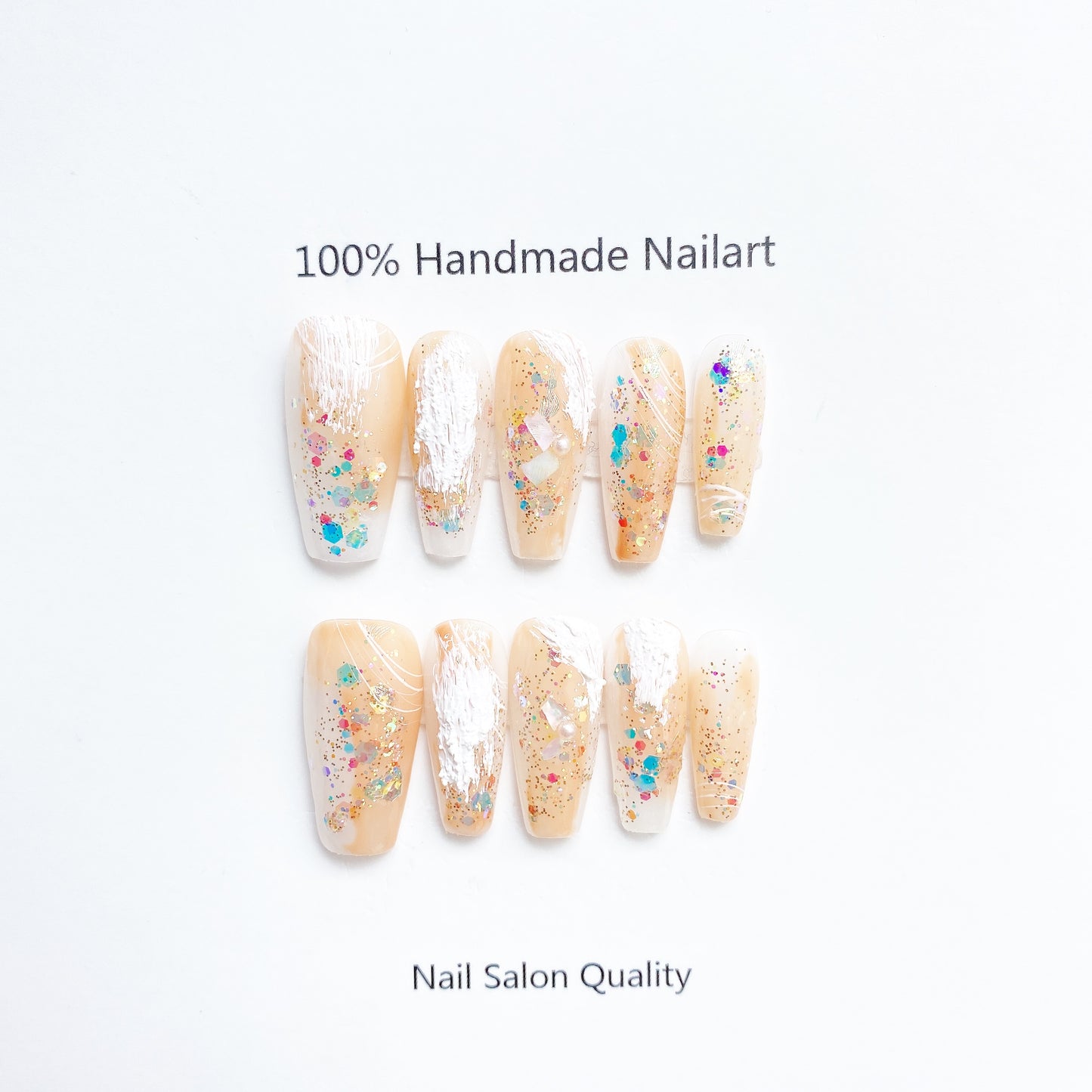 Handmade Nails Press on Nails DIY Nail Art for Woman Girl Nail Design Long Coffin Peach 2023