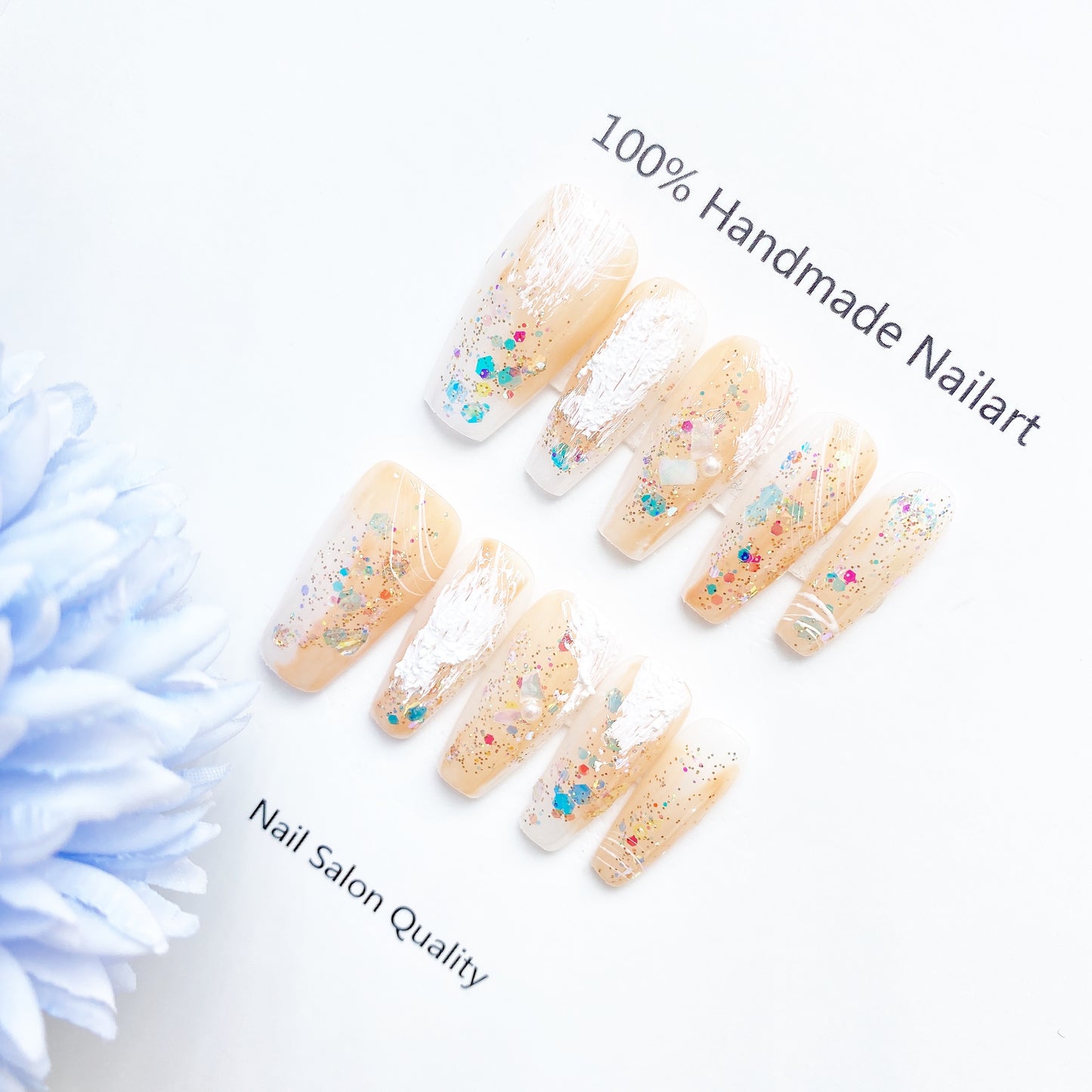 Handmade Nails Press on Nails DIY Nail Art for Woman Girl Nail Design Long Coffin Peach 2023